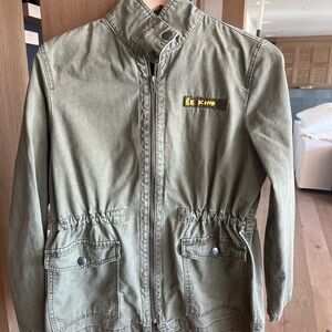 Women's Olive Green Utility Jacket - "Be Kind" Embroidery